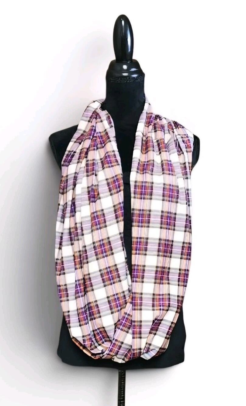 Purple Checkered Buffalo Plaid Tartan Women’s Infinity Scarf, Fashion Accessory